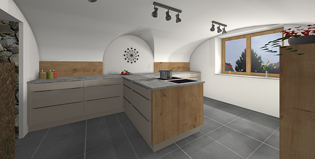 3D Planung eines Küchen-Arbeitsbereichs